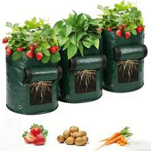 Bộ 3 túi trồng khoai tây dung tích 3/5/7 gallon, thích hợp trồng khoai tây, cà rốt, cà chua, dưa chuột và các loại rau khác, có nắp lật và tay cầm. - màu đen - Xem 1