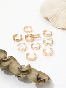 10pcs Star & Moon Open Toe Rings, Geometric Hollow Adjustable Beach Foot Jewelry Set - Gold - View 6