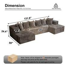 132" U-Shaped Cloud Sofa Set With Recliner, Modern Modular Sofa Featuring Soft Cushions And Lounge Chair. Bone-Free Upholstered Sofa Suitable For Living Rooms And Bedrooms, Crafted With Plush Corduroy Fabric. - 卡其色 - 查看 5