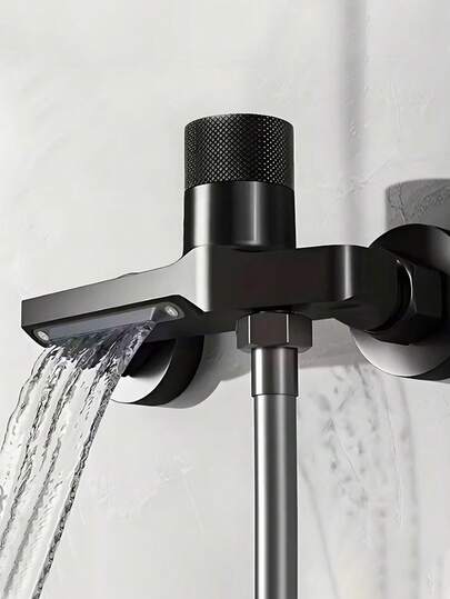 Vòi bồn tắm gắn tường hiện đại | Vòi bồn tắm kiểu thác nước với điều khiển nước nóng lạnh, van ẩn, đầu vòi bồn rửa hoặc vòi sen hoàn thiện màu đen mờ, lắp đặt đa năng, cấu tạo bằng đồng thau chất lượng cao, phù hợp cho phòng tắm, nhà ở, khách sạn, căn hộ, phòng tắm vòi sen, phòng tập thể dục, phụ kiện thiết yếu cho phòng tắm hiện đại và xe RV