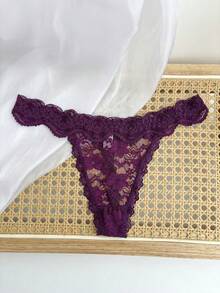 Customized Lace Thongs With English Names, Bold Women's Low Waisted Underwear Thongs, Alphanumeric Underwear, Providing Personalized Gifts For Women - 紫色 - 查看 3