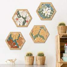 Bohemian Floral & Plant Wooden Wall Hanging Decor, Geometric Muted Color Home Wall Art - Multicolor - View 5