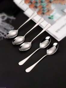 5pcs Stainless Steel Spoons, Main Course Spoon, Dessert Spoon, Coffee Spoon, Ice Cream Spoon, Watermelon Spoon, Tableware Soup Spoon For Adults - View 3
