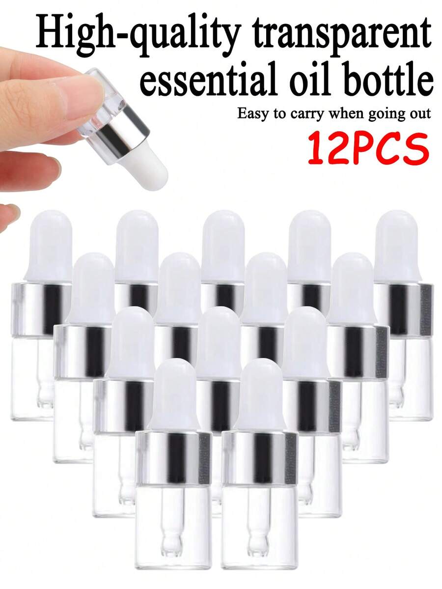 12PCS Transparent Cylindrical Essential Oil Bottle, Glass Dropper Bottle, Lotion Essence Sample Bottle, Fragrance Sub-Packaging Bottle. Easy To Carry When Out, Quick And Convenient To Use(6/1pc) - View 1