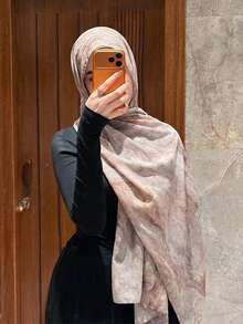 1条女士波西米亚风水彩印花围巾，休闲街头风头巾披肩，百搭日常、秋季、海滩、假日皆宜 - 裸膚色 - 查看 4