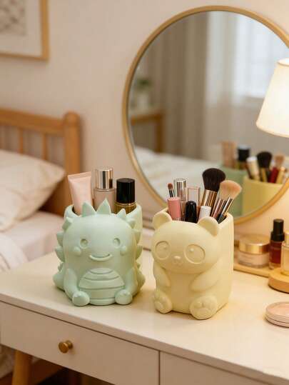 1/2个装 韩版恐龙熊猫软毛收纳桶，化妆刷收纳桶，奶油色梳妆台装饰，INS风