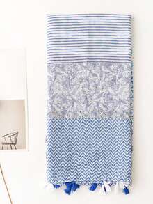 1pc Women's Fashion New Blue & Purple Ombre Cross Pattern Sunscreen Scarf, Spring/Summer - Multicolor - View 3