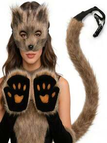 可爱狐狸套装三件套可选毛绒手工装扮套装，含狐狸尾巴钥匙扣，可挂在腰包上，适合派对舞台装扮、角色扮演等场合，亦可作为道具和配件。 - 彩色 - 查看 3