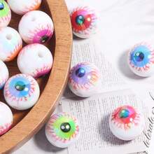 10/20pcs Acrylic Colorful Horror Eyeball Beads, Printed Hole Round Loose Beads, Suitable For DIY Jewelry Making, Pens, Necklaces, Bracelets, Earrings, Bag Chains, Keychains, Keyring Decorative Beading - Multicolor - View 1
