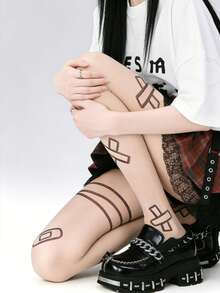 1双女士可爱卡通印花透明尼龙连裤袜，超薄透明朋克风丝袜，街头时尚腿部服饰，适合日常和派对造型 - 彩色 - 查看 10