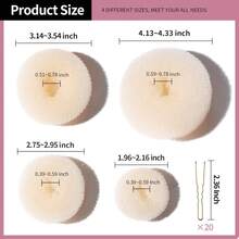 4pcs Hair Bun Shaper Set With Extra-Large, Large, Medium, Small Donut Hair Bun Maker, 20pcs Large Bobby Pins, Cream Color And 84pcs Heart Gem Stickers Rhinestones For Crafts - Multicolor - View 5