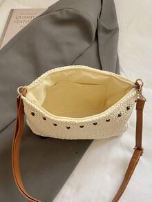 女士新月形编织单肩包，时尚优雅的米色度假包 - 米色 - 查看 7