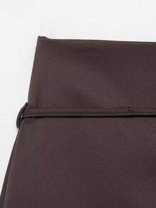 Mellowy 春夏新款女式時尚百搭極簡腰帶裙褲 棕色 - 棕色 - 查看 4