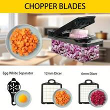 Picador de verduras multifuncional negro de 14 en 1 - Diseño antideslizante, fácil de usar y limpiar, material de ABS con recipiente, herramienta de corte de cocina - Herramienta universal de preparación de alimentos para chefs en el hogar - Multicolor - Ver 8