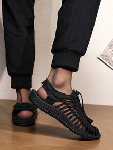 LEFEKA Men River Tracing Shoes Women Wading Beach Woven Sneakers Summer Outdoor Leisure Fashion Closed-Toe Sandals Couples Footwear - Black - View 1