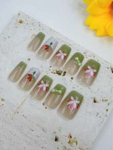 Purely Handmade Nail Art,10-Piece Set,Lime Green,Short Trapezoid,Beauty , Fragrancestyle, French Tip Nails,Press On Nails - Lime Green - View 4
