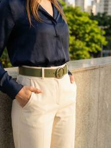 Women's Belt Set With Gold Metal Polka Dots, Synthetic Leather, Minimalist, Fashion Blogger Style, Unisex, Daily Use, Simple, Casual, 2024, Popular, Beautiful, Seasonal, Black, White, Brown, Caramel, Pink, Current Size, Stitched, Occasional, Versatile, Decorative, Vintage, 247 - 1號綠色 - 查看 2