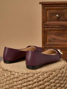 女士尖头套脚鞋，休闲派对装，适合春、夏、秋季穿着，黑色，日常户外活动皆宜，百搭搭扣带 - 酒紅色 - 查看 6