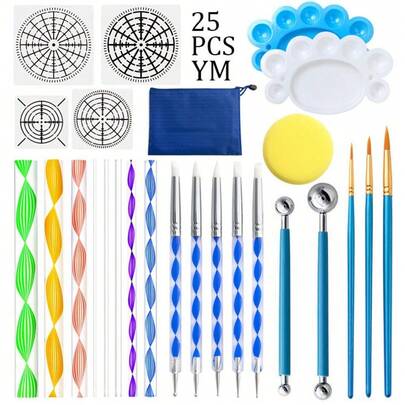 Bộ 25 khuôn vẽ Mandala, khuôn vẽ rỗng, bút acrylic để vẽ đường nét.