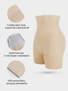 1pc Women High Waist Criss-Cross Girdle Seamless Tummy Control Butt Lifter Shapewear Shorts, Plus Size - Apricot - View 9