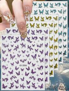 3/6/12片装闪光蝴蝶美甲贴纸，3D全息闪亮蝴蝶美甲贴花 DIY - 彩色 - 查看 18