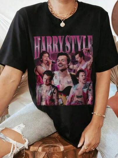 Men Fashion Pattern Printed Loose Fit T-Shirt Vintage Harry Style Shirt, Harry Style Graphic Shirt, Harry Style Tee, Coachella Shirt, Coachella Tee, Coachella Merch Casual Daily Basic Summer Tops, Lightweight & Soft, All Match Casual Wear