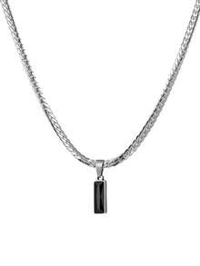 时尚男士黑色宝石吊坠项链，不锈钢扁平链，嘻哈风格首饰，欧美风格首饰，派对配饰，派对首饰，男友礼物，情人节礼物，父亲节礼物 - 彩色 - 查看 4