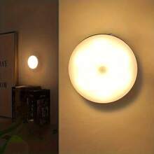 HYUNDAI Motion Sensor Night Light With Dimmer, 2 Lighting Modes, Magnetic Ceiling/Wall Mounted LED, Battery (USB Rechargeable) For Bedroom, Hallway, Cabinet - Warm White, Auto-Off - White-yellow Light - View 5