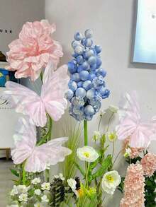 1 pièce Fleur artificielle géante 3D en fil de soie avec décoration papillon, grande décoration florale pour fête d'anniversaire, fleurs faites à la main pour décoration de mariage, salon, centre de table de mariage, décoration murale, faux papillon en gaze, vitrine de magasin, jardin extérieur, chambre, balcon de la maison - Multicolore - Voir 6