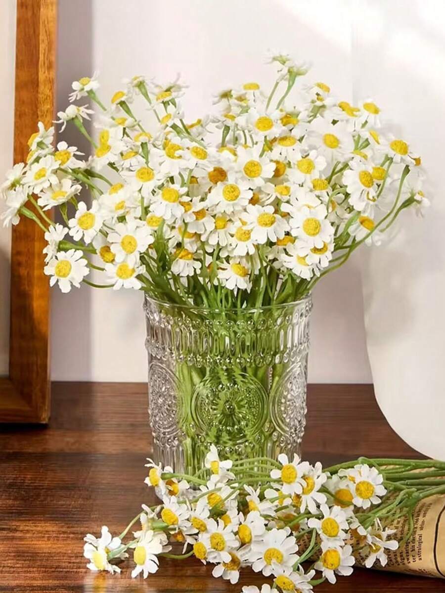 人造白色雏菊，仿真雏菊，春季野花，适合派对装饰（不含花瓶），情人节礼物，生日礼物，毕业典礼礼物，秋季装饰 - 小雛菊 - 查看 1