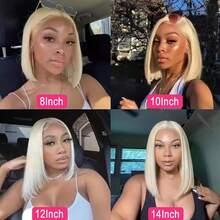 613号金色波波头假发 13x4 直发蕾丝前假发 巴西 Remy 真发 13X4 200 密度 波波头高清透明蕾丝前真人发假发 - S613 - 查看 8