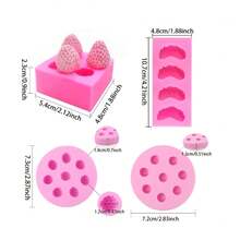 A Set Of 4-Pcs Pink Fruit Shaped Silicone Digital Dropper Molds Suitable For Handmade Clay Soft Pottery Molds, 3D Strawberry Shaped, Orange Shaped, Raspberry Shaped, And Blueberry Shaped, Wax Melt Block Silicone Molds, Non Food Contact - Pink - 4pcs - View 3