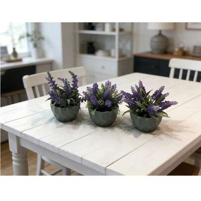 1 Pot 6inch(H) Artificial Lavender Potted Plant, Spring Home Living Room Bedroom Bathroom Garden Tabletop Wedding Party Decor