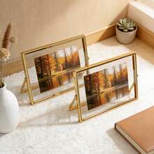 Suporte para porta-retratos em metal dourado, cor "Luz Quente do Sol de Outono", disponível nos tamanhos 4*6, 5*7, 6*8 e 8*10 polegadas, com vidro transparente. Decoração de mesa em estilo nórdico. - 1PC - Ver 3
