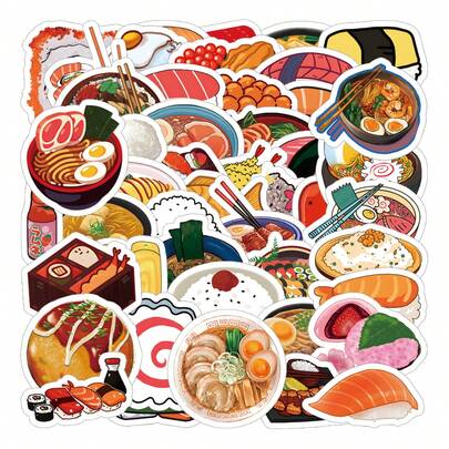 50pcs Sushi Stickers, Aesthetic Stickers With Dreamy Elements, Graffiti, Y2K Urban Aesthetic Style, Funny Stickers Suitable As Gifts, Including 80s And 90s Cartoon Stickers, Applicable For Scrapbooking, Envelopes, Water Bottles, Computers, Laptops, Phones, Luggage, Notebooks, Refrigerators, Holiday Parties, Christmas, New Year, Winter Decorations