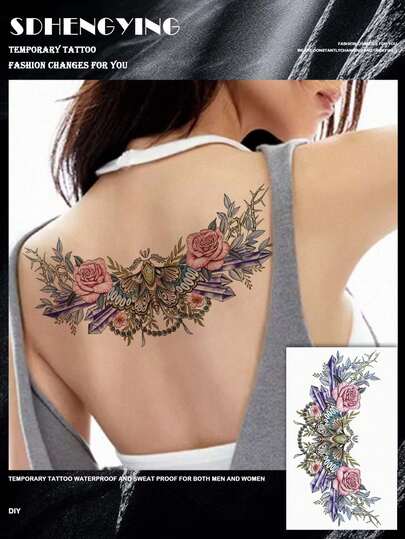 1pc Durable Floral Pattern Temporary Tattoo Sticker, For Body Art