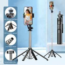 1.3m Selfie Stick Four Tripod Stainless Steel Rod Bluetooth Remote Monopod With 1/4 Interface For Phone Camera Vlog - one-size - View 2