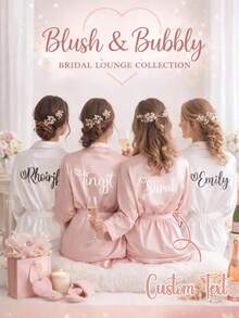 1 pieza Bata de novia de satén personalizada con mangas medias, texto personalizado, bata de boda personalizada para novia y dama de honor, bata con nombre personalizado, regalo de bata de novia - Multicolor - Ver 2