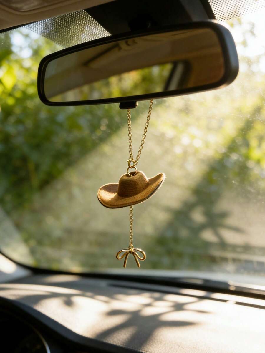 1 pieza Colgante de espejo retrovisor interior con lazo de sombrero de vaquero, decoración de lujo simple - A - Ver 1
