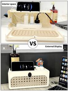 Cable Management Box,Rattan Like ABS Cord And Power Strip Organizer For Desk,Workspace,Home And Office(White) - Beige - View 10