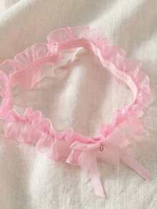 欧美新娘婚礼流行粉色蕾丝边蝴蝶结吊袜带性感腿链 - 粉色 - 查看 3