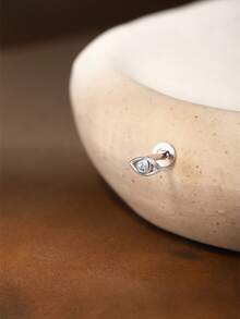 EleRunis 1PC 0.1ct Moissanite Diamond 925 Sterling Silver Eye 18K Gold Plated Flat Back Cartilage Helix Threaded Piercing Fine Jewelry For Daily Wear Wedding Party Engagement Anniversary Valentine's Day - Silver - View 4