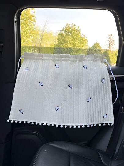 1pc Baby Car Sun Shade, Cartoon Embroidery Pattern, Retractable Heat Insulation Side Window Curtain, Easy Installation, Foldable Storage