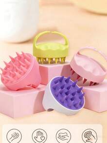 硅胶头皮按摩刷，柔软硅胶刷毛头皮清洁器，去除头皮屑，促进头发生长，干湿两用护发 - 彩色 - 查看 2