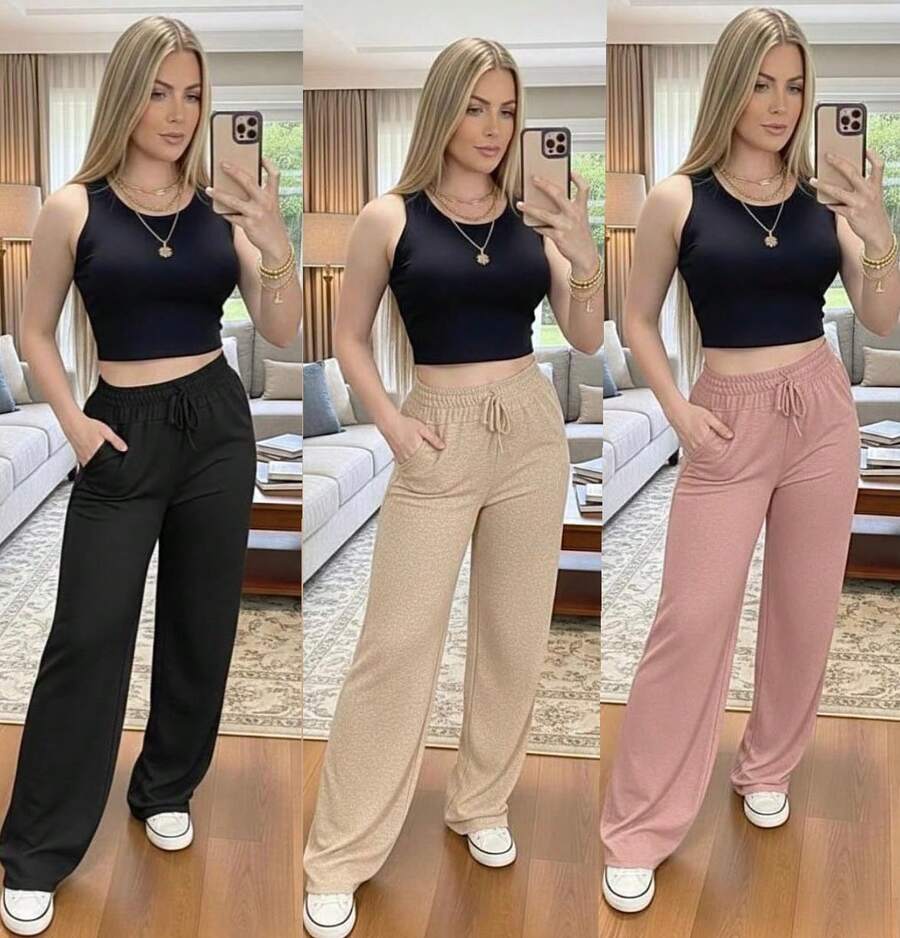 Women's Wide-Leg Pants For Winter And Cold Weather - Beige - View 1