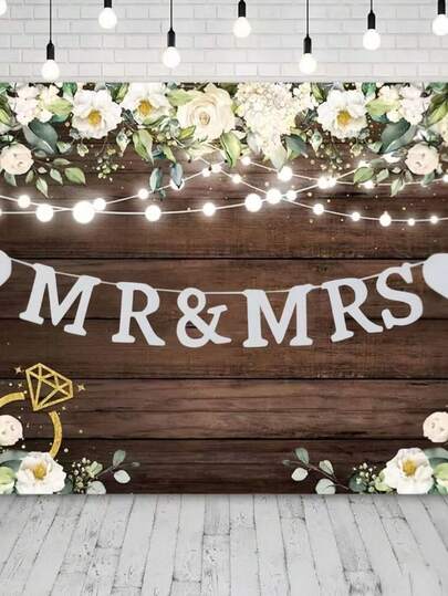 1条118.11英寸纸质婚礼派对三角旗串，Mr & Mrs三角旗图案，适用于新娘送礼会、婚礼摄影背景装饰