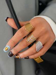 3pcs/1pc Line-Cut Geometric Stainless Steel Open Ring, Ladies Clothing, Suitable For Women's Daily Wear, Party And Dating Occasions - Multicolor - View 10