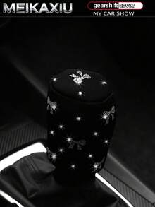 MEIKAXIU 1 pieza Cubierta de volante redonda cómoda con lazo brillante dorado, accesorios de decoración para automóvil para mujeres - Cubierta de entrepierna con lazo estampado en oro - Ver 5