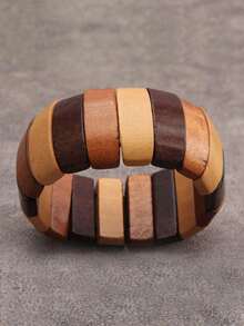 1pc Bohemia Style Literary Retro Elastic Wood Beaded Bracelet For Women, Gradient Brown, Random Color - Coffee - View 8
