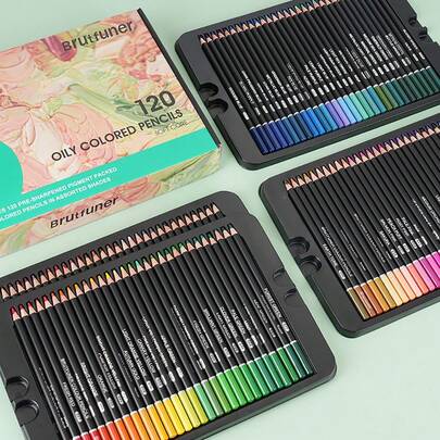 BRUTFUNER 专业 120 色油性彩色铅笔，高品质 3.8mm 粗笔芯，色彩鲜艳，适合艺术学生、涂色、绘画。彩色铅笔套装